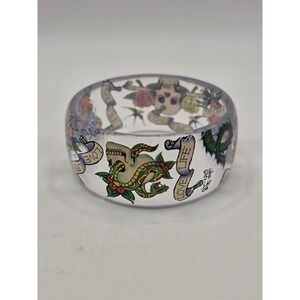 Ed Hardy Christian Audigier Clear Acrylic Tattoo Art Bangle Bracelet Skull Koi